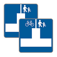 Verkehrszeichen §53/11a – Sackgasse mit Durchgehmöglichkeit und §53/11b Sackgasse mit Durchfahrmöglichkeit für Radfahrer und Durchgehmöglichkeit