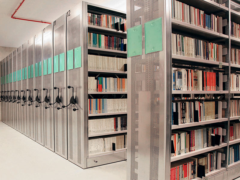 Archive shelves with books of the Luxembourg National Library